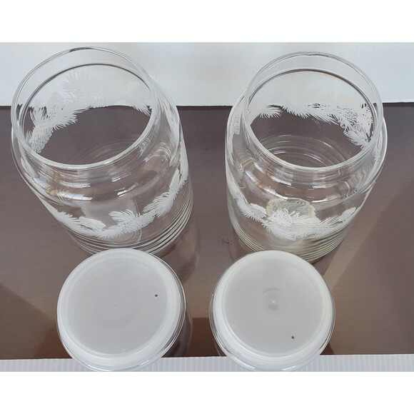 VTG Libbey FROSTED WINTER Pinecones Pine Christmas CANISTER Cookie Candy Jar Set - Picture 10 of 10